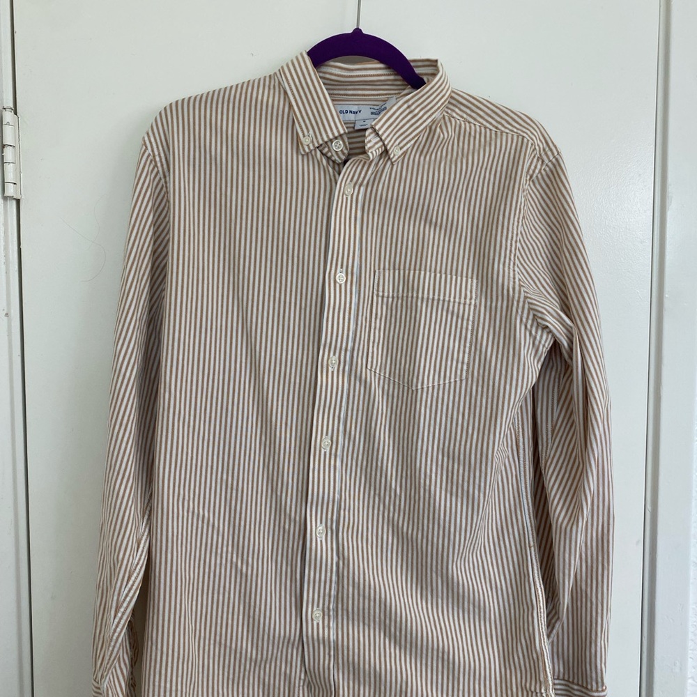 OLD NAVY Men's Striped Shirt - Beige and White